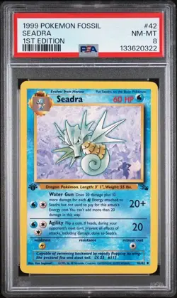PSA 8 NM-MT Seadra Fossil 1st Edition Pokemon 1999 WOTC 42/62 - Image 1