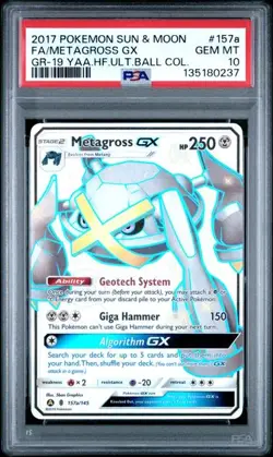 PSA 10 GEM MINT Metagross GX Hidden Fates Alternate Art Holo Pokemon 157a/145 - Image 1