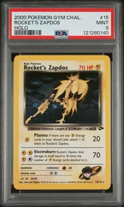 PSA 9 MINT Rocket's Zapdos Gym Challenge Holo 2000 Pokemon 15/132 - Image 1