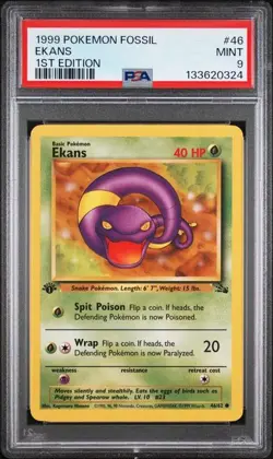 PSA 9 MINT Ekans Fossil 1st Edition Pokemon 1999 WOTC 46/62 - Image 1