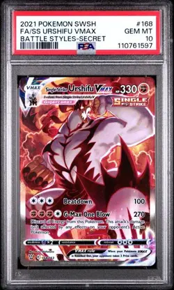PSA 10 GEM MINT Single Strike Urshifu VMAX Battle Styles Holo Pokemon 168/163 - Image 1