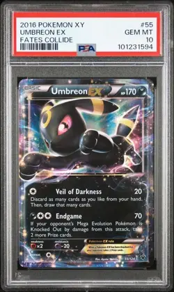 PSA 10 GEM MINT Umbreon EX Fates Collide 2016 Holo Pokemon XY 55/124 - Image 1