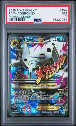 PSA 7 NM M Aggron EX Primal Clash Full Art Holo 2015 Pokemon XY 154/160 - Image 1