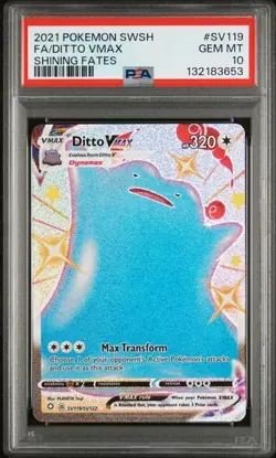 PSA 10 GEM MINT Ditto VMAX Shining Fates Full Art Holo 2021 Pokemon SWSH SV119 - Image 1