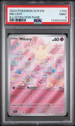 PSA 9 MINT Milcery Stellar Crown Illustration Rare 2024 Pokemon Holo 152/142 - Image 1