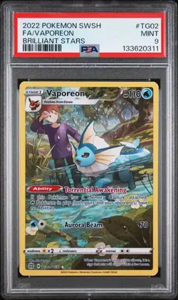 PSA 9 MINT Vaporeon Brilliant Stars Full Art Holo 2022 Pokemon SWSH TG02/TG30 - Image 1