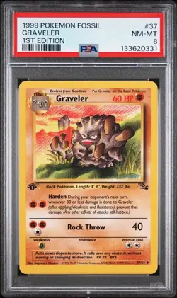 PSA 8 NM-MT Graveler Fossil 1st Edition 1999 Pokemon WOTC 37/62 - Image 1