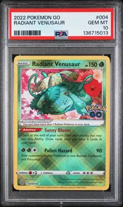 PSA 10 GEM MINT Radiant Venusaur Pokemon GO 2022 Holo Rare 004/078 - Image 1
