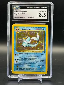 CGC 8.5 NM/MINT+ Vaporeon Jungle 1999 WOTC Holo Rare Pokemon 12/64 - Image 1