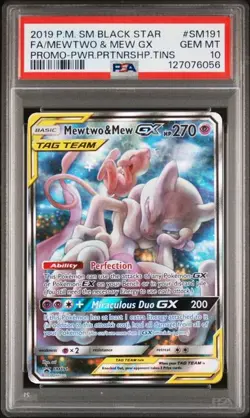 PSA 10 GEM MINT Mewtwo & Mew GX SM Black Star Promo 2019 Holo Pokemon SM191 - Image 1