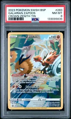 PSA 8 NM-MT Galarian Zapdos Crown Zenith Tin Promo 2023 Pokemon SWSH283 - Image 1