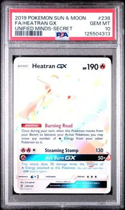 PSA 10 GEM MINT Heatran GX Unified MInds Secret Rainbow Pokemon 238/1236 - Image 1