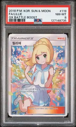 PSA 8 NM-MT Lillie GX Battle Boost Full Art Holo Korean SM 2018 Pokemon 119/114 - Image 1