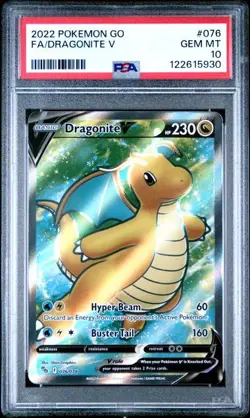 PSA 10 GEM MINT Dragonite V Pokemon GO Full Art Holo 2022 Pokemon 076/078 - Image 1