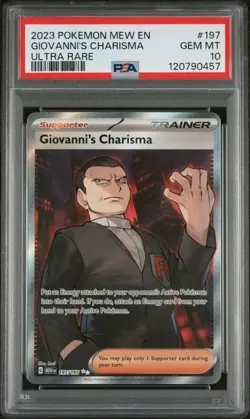 PSA 10 GEM MINT Giovanni's Charisma 151 Ultra Rare 2023 Pokemon MEW 197/165 - Image 1