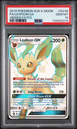 PSA 10 GEM MINT Leafeon GX Hidden Fates Full Art Holo 2019 Pokemon SV46 - Image 1