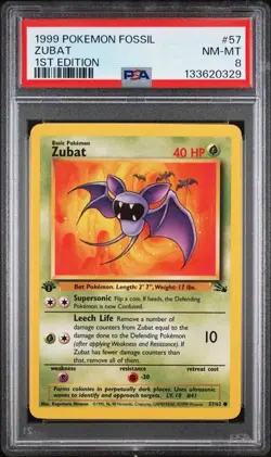 PSA 8 NM-MT Zubat Fossil 1st Edition 1999 Pokemon WOTC 57/62 - Image 1