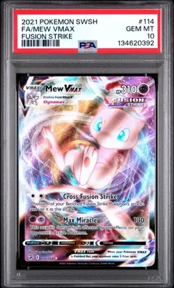 PSA 10 GEM MINT Mew VMAX Fusion Strike Full Art Holo SWSH 2021 Pokemon 114/264 - Image 1