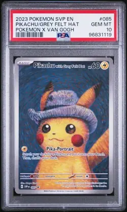 Pikachu X Van Gogh PSA 10 085 2023 Pokemon SVP Grey Felt Hat Black Star Promo - Image 1
