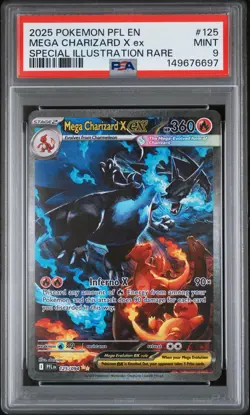 2025 POKEMON PFL EN-PHANTASMAL FLAMES #125 MEGA CHARIZARD X EX PSA 9 - Image 1