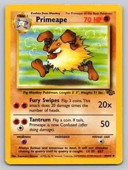 Primeape 43/64 Jungle Pokemon TCG Vintage 1999 Uncommon LP Regular - Image 1
