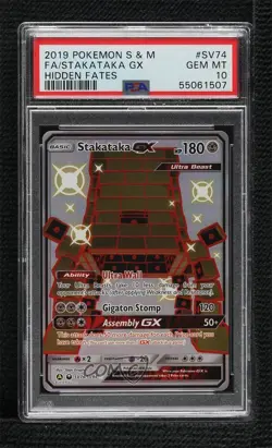 Shiny - Stakataka GX Pokemon Sun & Moon Hidden Fates Vault PSA 10 GEM MT - Image 1