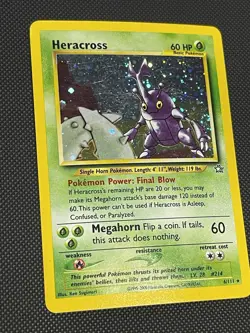 Heracross 6/111 Swirl Holo Bleed + Double Holo Neo Genesis Pokemon LP - Image 2