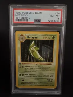 1999 Pokemon Metapod 54/102 Base Set 1st Edition PSA 8 - Image 1