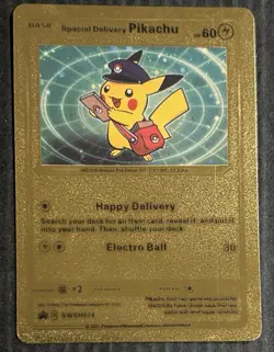 Special Delivery Pikachu Gold Foil Fan Art Collector Pokemon Card - Image 2