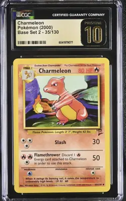 CGC 10 PRISTINE Charmeleon 2000 Base Set 2 35/130 Pokemon Card - Image 1