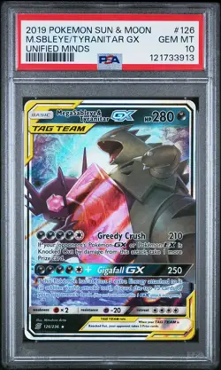 2019 POKEMON SUN & MOON UNIFIED MINDS #126 MEGA SABLEYE & TYRANITAR GX PSA 10 - Image 1