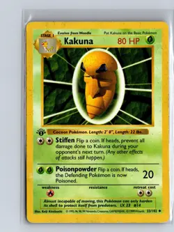 Kakuna 33/102 Uncommon Base Set Shadowless Pokemon 1st Edition Moderately Played - Image 1