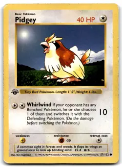 Pidgey 1999 Pokemon Base Set Shadowless 1st Edition Common #57/102 - HP - Image 1