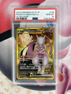 Team Rockets Mewtwo ex PSA 10 Japanese Pokemon Card 130 UR Gold SV10 2025 - Image 1