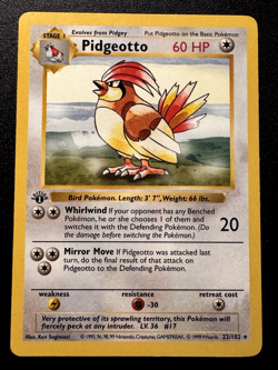 1st Edition Shadowless Pidgeotto 22/102 Base Set Pokemon Card Rare MP - Image 1