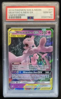 2019 Pokemon SM Unified Minds Mewtwo Mew Tag Team Holo #71/236 PSA 10 GEM MINT - Image 1