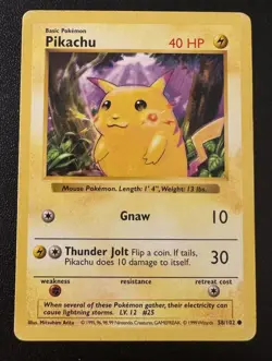 Pokemon Pikachu Base Set Shadowless 058/102 Red Cheeks Regular Common 40 HP 1999 - Image 1
