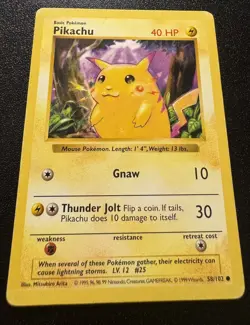Pokemon Pikachu Base Set Shadowless 058/102 Red Cheeks Regular Common 40 HP 1999 - Image 3