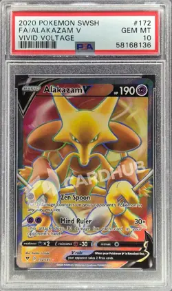 CARTA POKEMON ALAKAZAM V VIVID VOLTAGE 172/185 ENG PSA 10 TCG CARD - Image 1