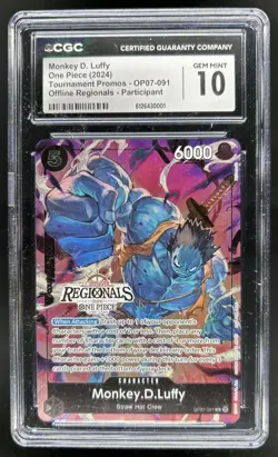 2024 One Piece Monkey D. Luffy Tournament Promo Regionals #OP07-091 CGC 10 - Image 1