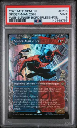 2025 MTG MARVEL'S SPIDER-MAN WEB-SLINGER BORDERLESS-FOIL SPIDER-MAN 2099 PSA 9 - Image 1