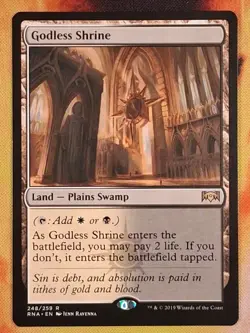 Magic: The Gathering Godless Shrine Ravnica Allegiance Rare Land Black White - Image 1