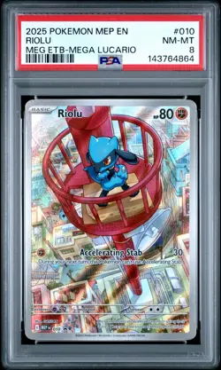 2025 POKEMON MEGA EVOLUTION ELITE TRAINER BOX #010 RIOLU PSA 8 - Image 1