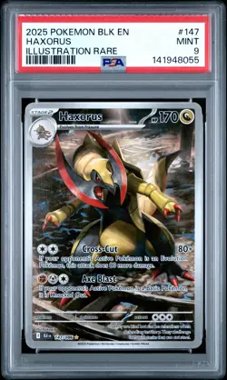 2025 POKEMON BLK EN-BLACK BOLT ILLUSTRATION RARE #147 HAXORUS PSA 9 - Image 1