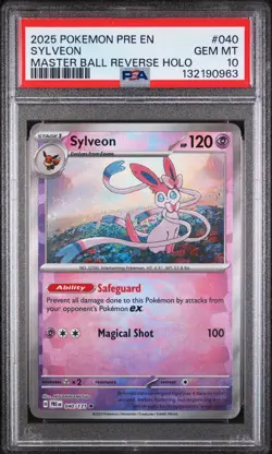 2025 POKEMON PRE EN-PRISMATIC EVOLUTIONS MASTER BALL REVERSE HOLO SYLVEON PSA 10 - Image 1