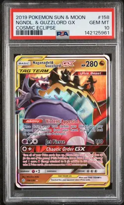 2019 POKEMON SUN & MOON COSMIC ECLIPSE #158 NAGANADEL & GUZZLORD GX PSA 10 - Image 1