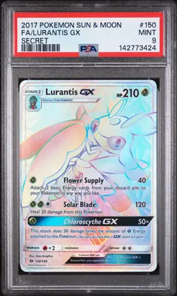 2017 POKEMON SUN & MOON SECRET #150 FULL ART/LURANTIS GX PSA 9 - Image 1