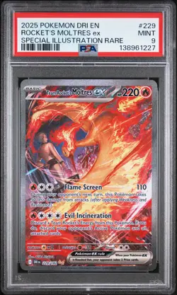 2025 POKEMON DESTINED RIVALS SPECIAL ILLUSTRATION TEAM ROCKET'S MOLTRES EX PSA 9 - Image 1