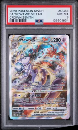 2023 POKEMON SWORD & SHIELD CROWN ZENITH #GG44 FULL ART/MEWTWO VSTAR PSA 8 - Image 1