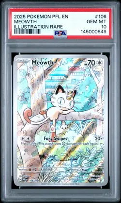 2025 POKEMON PFL EN-PHANTASMAL FLAMES ILLUSTRATION RARE #106 MEOWTH PSA 10 - Image 1